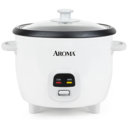 Panela de Arroz AROMA, 3 Xícaras (Cru) / 6 Xícaras (Cozido), Pequeno, Fazendeiro de Mingau, Sopa, Manter Aquecido, 1,5L, Branco, ARC-393NG.