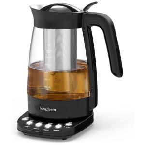 Chaleira Elétrica 1,7L com Infusor, Fervura Rápida, Controle de Temperatura e Jarro de Vidro, 1500W, LONGDEEM, Preta