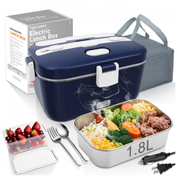 Marmita Elétrica Portátil 1,8L com Acessórios e 2 Fontes de Alimentação 12V ou 110V, 80W, COZYEXPERT, Azul Royal e Branco