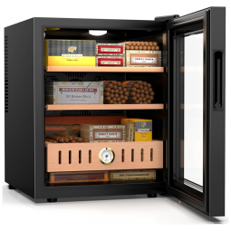 Umidor Elétrico para Charutos 300 Unidades com Prateleiras, Higrômetro e Luz Led, 110 Volts, Mojgar, Preto