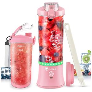 Liquidificador Portátil 590mL com Carregamento USB e Garrafa, 270W, ELenest, Rosa