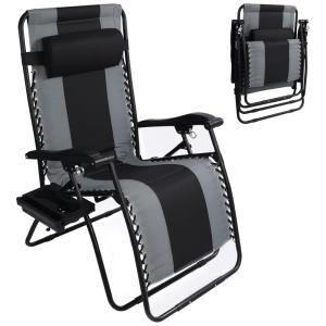 Piamomso Cadeira Reclinável Ajustável Gravidade Zero com Apoio de Cabeça e Porta Copos, Preta