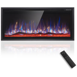 Lareira Elétrica de Embutir A45x76L com Controle Remoto e Digital, Luz LED, Chama Ajustável, 1500W, 110v, SOPHIA WILLIAM AH FP 30F, Preto