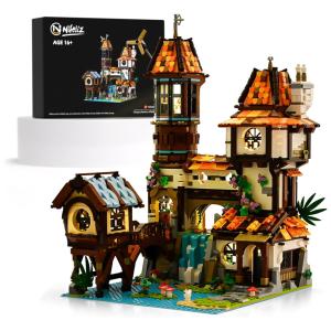 Kit de Construção Casa à Beira Rio Medieval com Luz LED e 2488 Peças, Nifeliz