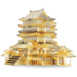 Quebra Cabeças 3D Arquitetura Pavilhão Tengwang com Led para Crianças e Adultos, 106 Peças, PIECECOOL, Amarelo