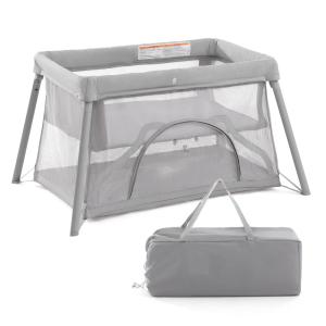 Berço Cercado Portátil 2 em 1 com Colchão Confortável e Bolsa de Transporte e Zíper Lateral, Lamberia, Cinza