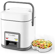 Mini Panela de Arroz Elétrica até 2 Xícaras, 110V 200W, TLOG, Branca