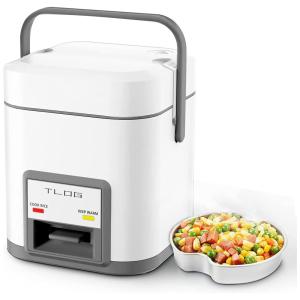 Mini Panela de Arroz Elétrica até 2 Xícaras, 110V 200W, TLOG, Branca