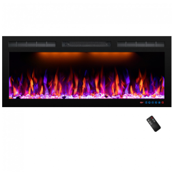 Lareira Elétrica de Embutir A44x101L com Controle Remoto e Chamas Multicolorida, 110V 1500W, Dreamflame, Preta