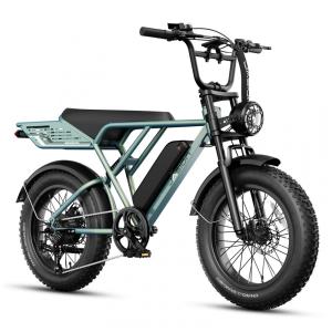 Bicicleta elétrica Jasion RetroVolt Pro verde, pneus 20x4, motor 750W pico 3000W, bateria 52V 20Ah, 7 marchas, freios hidráulicos