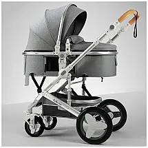 Carrinho de Bebê 2 em 1 com Assento Reversível, Cesta de Armazenamento e Porta-Copos, RIBONI, Cinza