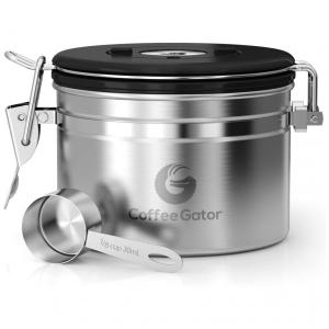 Pote Hermético para Café 900mL com Válvula CO2, Aço Inoxidável, COFFEE GATOR, Prateado
