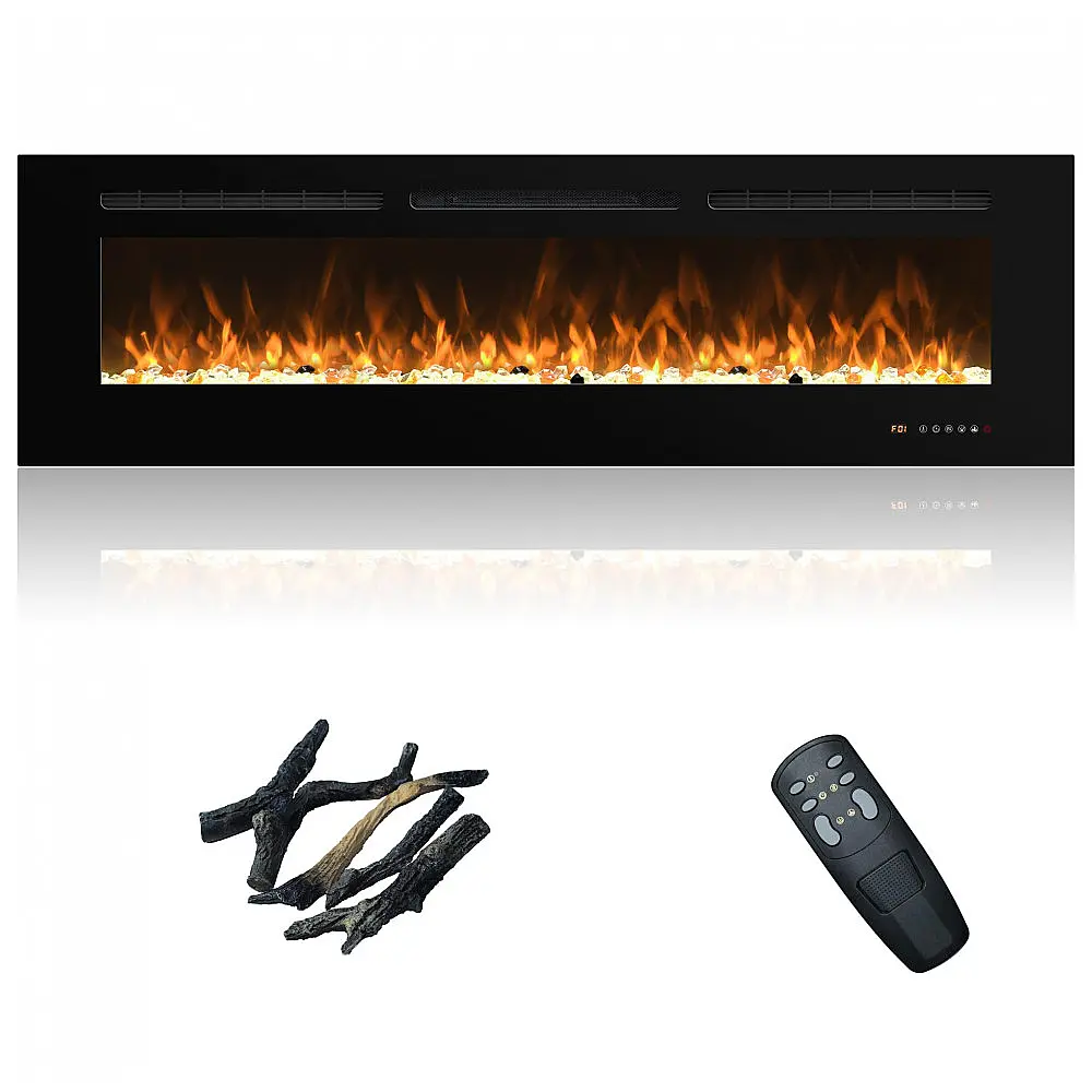 Lareira Elétrica de Embutir A44x152L com Temporizador e Chamas Realista, 110V 1500W, Oxhark, Preta
