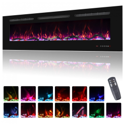 Lareira Elétrica de Embutir A44x152L com Temporizador e Chamas Realista, 110V 1500W, Oxhark, Preta