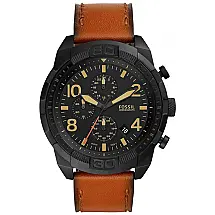 Relógio Masculino Analógico de Quartzo com Pulseira de Couro, Fossil FS5714, Marrom e Preto