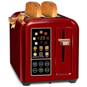 Torradeira Elétrica 2 Fatias com Tela LCD Digital e 4 Funções, 110V 1350W, SEEDEEM, Vermelha