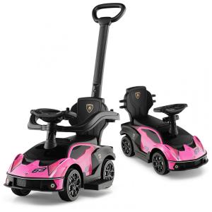 Carrinho de Passeio Infantil com Alça de Empurrar, Guarda Corpo Removível e Som de Buzina para Crianças até 25kg, HONEY JOY Lamborghini