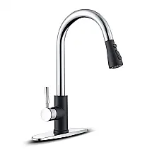 Torneira Cozinha com Pulverizador de Aço Inoxidável Punho Único, Um ou Três Furos, WEWE, Cromada e Preta