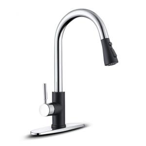 Torneira Cozinha com Pulverizador de Aço Inoxidável Punho Único, Um ou Três Furos, WEWE, Cromada e Preta