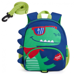 Mochila infantil mommore dinossauro verde com guia de segurança