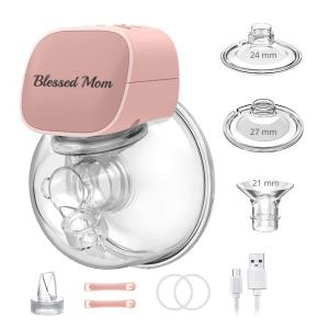 Bomba Tira Leite Única Elétrica Portátil e Recarregável com 2 Modos e 5 Níveis de Sucção, BLESSED MOM, Rosa