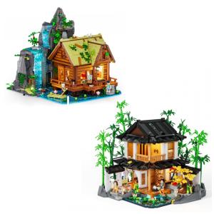 Kit Cabana da Cachoeira & Casa de Bambu Lumibricks com iluminação LED cenários naturais orientais para adultos colecionadores