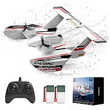 Avião de Controle Remoto 3 em 1 com 2 Baterias e Planador de Avião RTF de 2,4 GHz, DEERC RC, Branco