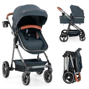 Carrinho de Bebê Conversível em Paisagem Alta, Reversível e Dobrável, INFANS, Preto