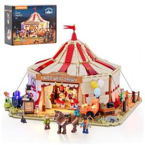 Circo Viajante Wild West Lumibricks Vermelho com 7 LEDs, 1962 Peças, Estrutura Modular Big Top, 16+ Anos