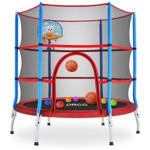 Cama Elastica Infantil com Diâmetro e Cesta de Basquete para até 100 kg, ORCC, Vermelho