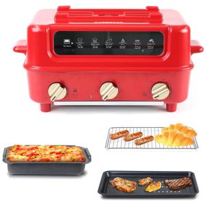 Forno Elétrico de Bancada Mini Retro 7L com 4 Níveis de Temperatura e Temporizador, 1600W, 110v, ARCWARES, Vermelho