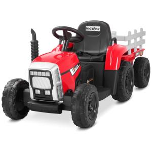 Trator Elétrico Infantil com Controle Remoto, Luzes de LED, 3 Marchas e MP3 para Crianças Acima de 3 Anos, 12V, Kidzone, Verde