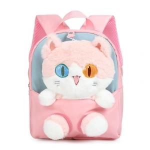 Mochila infantil RETEN com gatinho de pelúcia removível para crianças