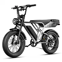 Bicicleta elétrica Jasion RetroVolt Pro cinza gradiente, pneus 20x4, motor 750W pico 3000W, bateria 52V 20Ah, freios hidráulicos
