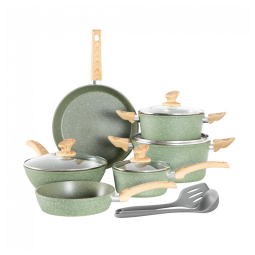 Conjunto de Panelas Kitchen Academy 12 peças, Alumínio Antiaderente Granito, Indução, Livre de PFOA, Verde