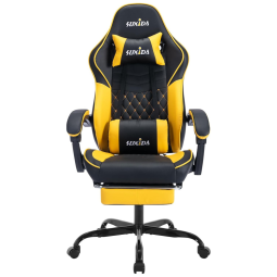 Cadeira Gamer Ergonômica com Apoio para Lombar e Cabeça, SUKIDA, Preto e Amarelo
