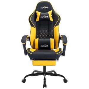 Cadeira Gamer Ergonômica com Apoio para Lombar e Cabeça, SUKIDA, Preto e Amarelo