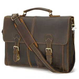 Bolsa Maleta Couro de Flor Integral Unissex para Laptop, POLARE , Marrom