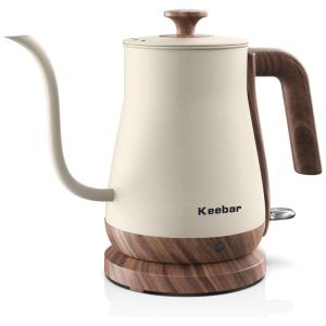 Chaleira Elétrica Pescoço de Ganso 800mL em Aço Inoxidável com Acabamento de Grão Semelhante a Madeira e Desligamento Automático, Keebar
