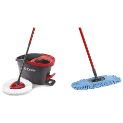 Mop Giratório e Tira Pó Profissional de Microfibra com Balde e Alça Ajustável, O Cedar, Vermelho e Cinza