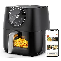 Fritadeira Elétrica AirFryer 5.6L em Aço Inoxidável com Painel Digital, 110V 1700W, Joyami, Preta