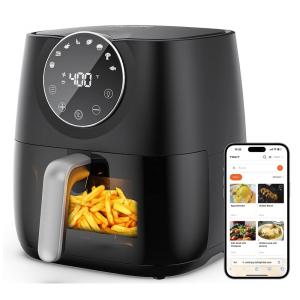 Fritadeira Elétrica AirFryer 5.6L em Aço Inoxidável com Painel Digital, 110V 1700W, Joyami, Preta