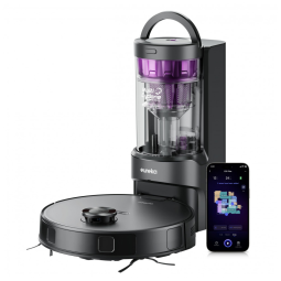 Robô Aspirador e Esfregão Eureka Preto com Esvaziamento Automático Sem Bag, Sucção 8000Pa, Antiembaraço e Navegação LiDAR – E20 Plus