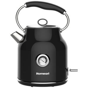 Chaleira de Chá Elétrica 1.7L, com Apito, Aço Inoxidável, 1500W, 110v, HOMEART, Preto