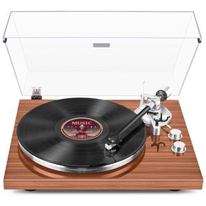 Retrolife Toca Discos Vintage com Alto Falantes 3 Velocidades USB, AUX, Marrom