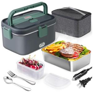 Marmita Elétrica Portátil 3 em 1, 1,8L com Adaptador 12V 24V 110V, Garfo e Colher Removível de Aço Inoxidável, AUTOPkio, Azul