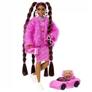 Boneca Barbie com Cabelo Longo, Conjunto Rosa e Cachorrinho, Rosa