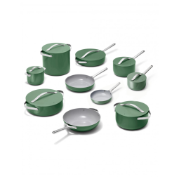 Conjunto de panelas 24 peças Caraway verde sálvia com revestimento cerâmico antiaderente e organizadores 24pc Set