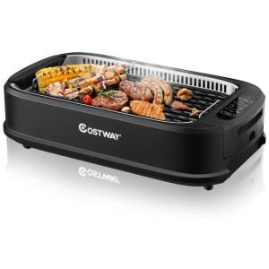 Churrasqueira Elétrica Antiaderente Portátil, Serve até 8 Pessoas, 1660W, 110v, COSTWAY, Preto