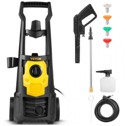 Lavadora de Alta Pressão Elétrica VEVOR Preta e Amarela 2000 PSI 1,76 GPM com Canhão de Espuma